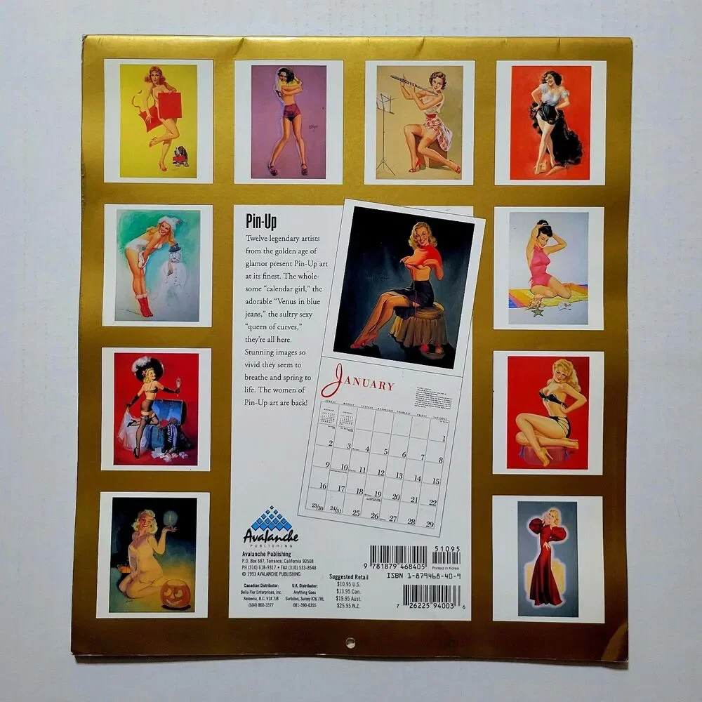 1994 PINUP ART CALENDAR: GOLDEN AGE of GLAMOUR 1930 to 1950 Featuring 12 Artists